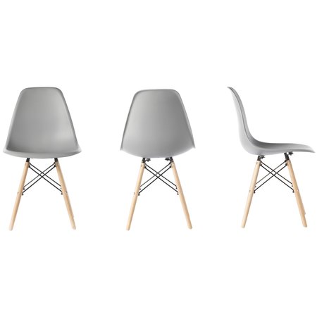 Fabulaxe Plastic DSW Shell Dining Chair with Solid Beech Wooden Dowel Eiffel Legs, Gray QI003746.GY